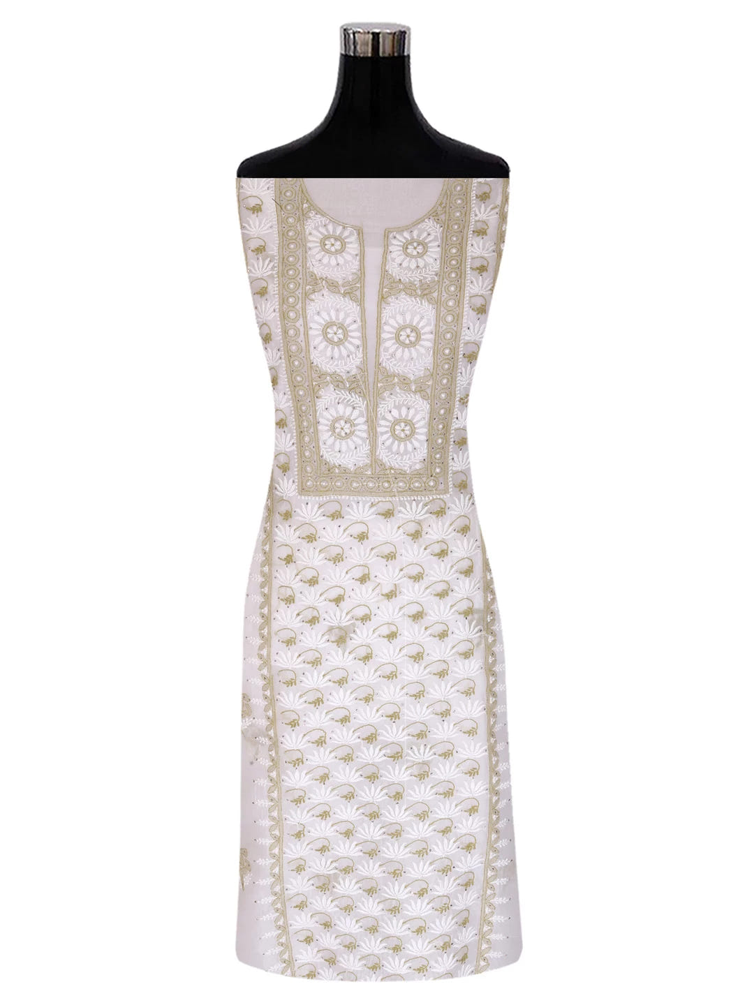 Ada Hand Embroidered Off White Organza Lucknowi Chikankari Unstitched Kurta Dupatta Set With Muqaish Work 01A396072