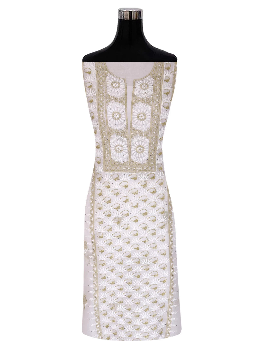 Ada Hand Embroidered Off White Organza Lucknowi Chikankari Unstitched Kurta Dupatta Set With Muqaish Work 01A396072