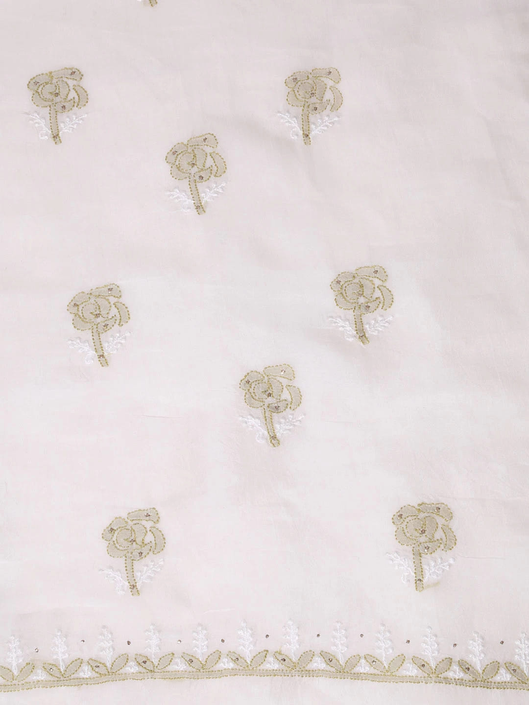 Ada Hand Embroidered Off White Organza Lucknowi Chikankari Unstitched Kurta Dupatta Set With Muqaish Work 01A396072