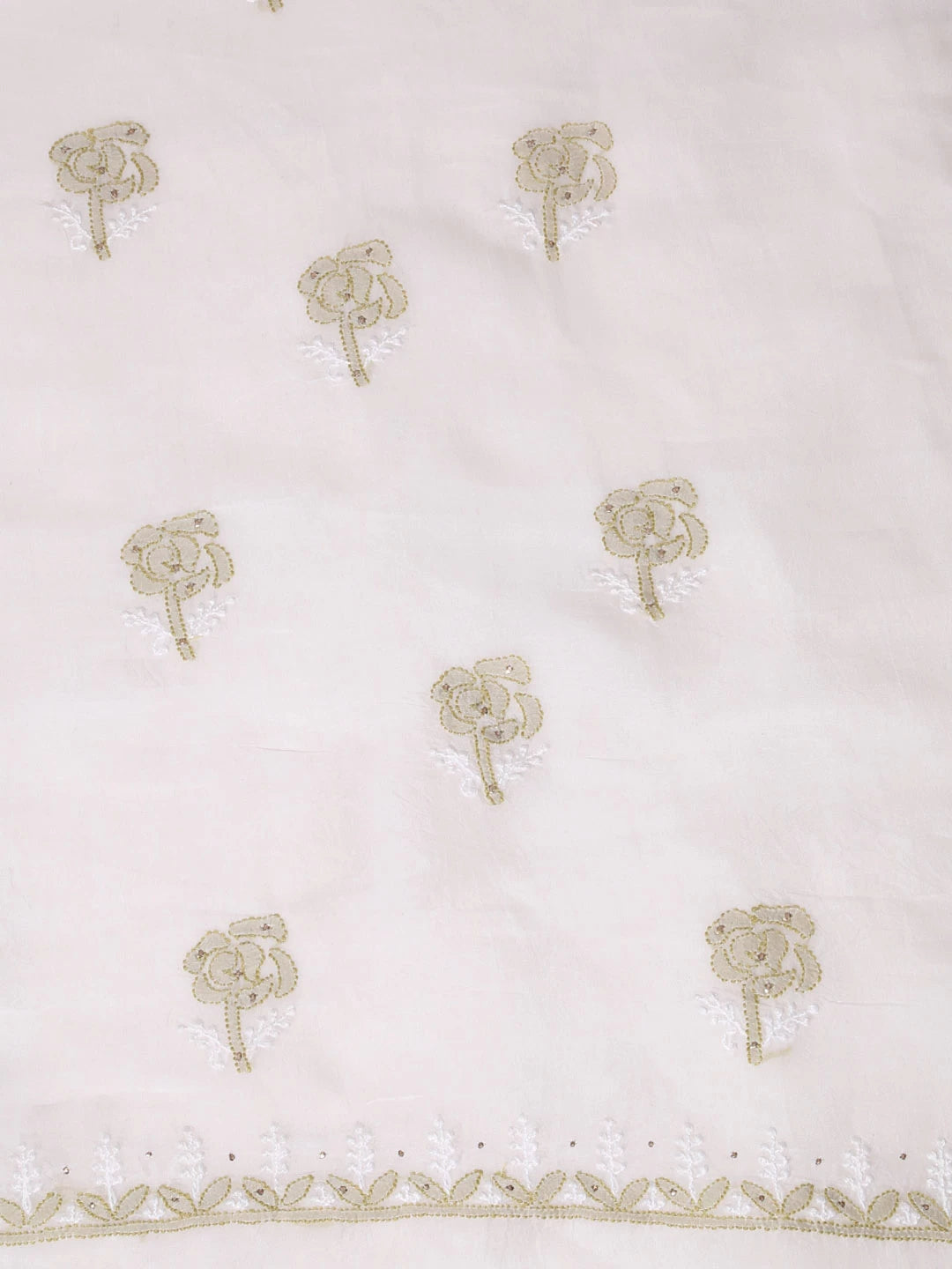 Ada Hand Embroidered Off White Organza Lucknowi Chikankari Unstitched Kurta Dupatta Set With Muqaish Work 01A396072