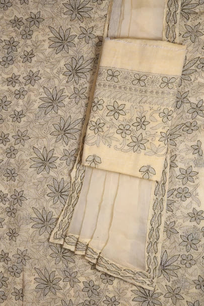 Ada Hand Embroidered Beige Kota Cotton Lucknowi Chikankari Unstitched Suit Piece 01A418064