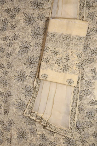 Ada Hand Embroidered Beige Kota Cotton Lucknowi Chikankari Unstitched Suit Piece 01A418064