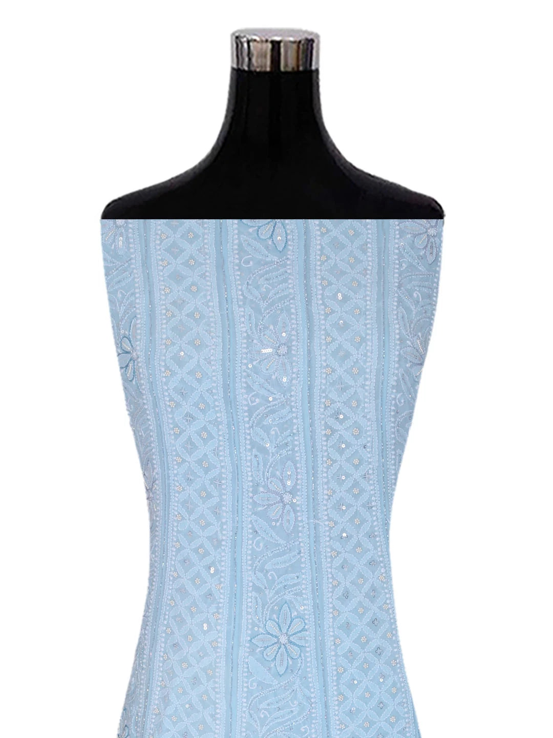 Ada Hand Embroidered Baby Blue Pure Georgette Lucknowi Chikankari Semi-Stitched Anarkali Kurta Dupatta Set With Cutdana Work 01A345670