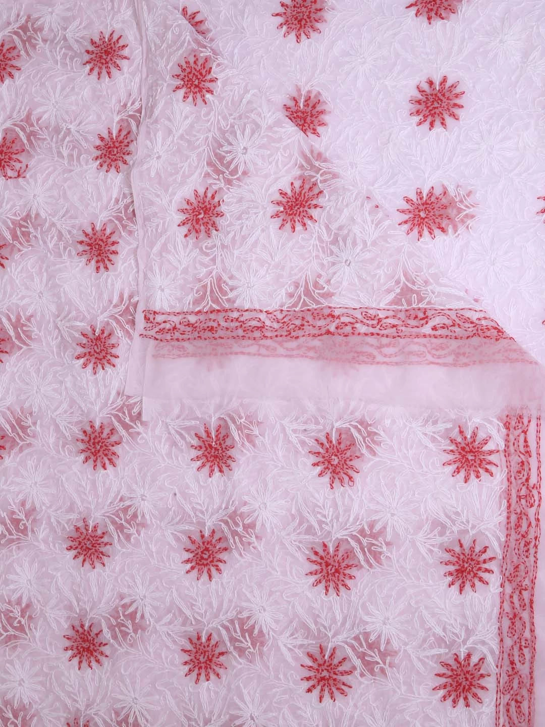 Ada Hand Embroidered Baby Pink Georgette Lucknowi Chikankari Dupatta 01A412734