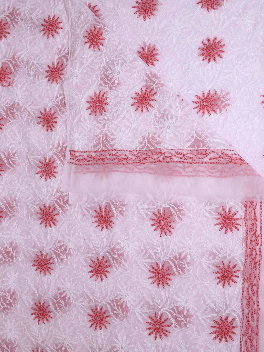 Ada Hand Embroidered Baby Pink Georgette Lucknowi Chikankari Dupatta 01A412734