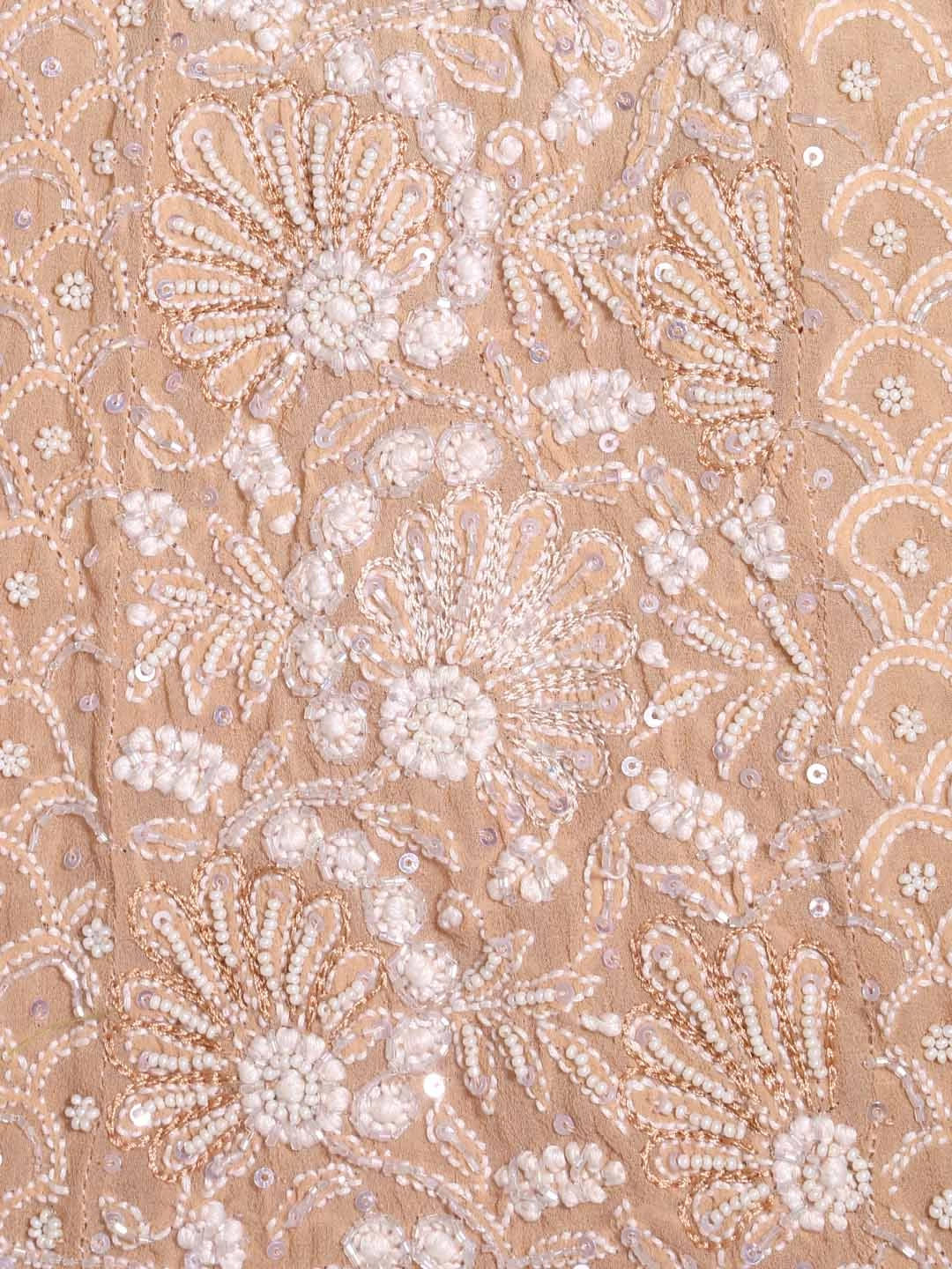 Ada Hand Embroidered Ivory And Fawn Ombre Shade Pure Georgette Lucknowi Chikankari Semi-Stitched Anarkali Kurta Dupatta Set With Pearl Work 01A351426
