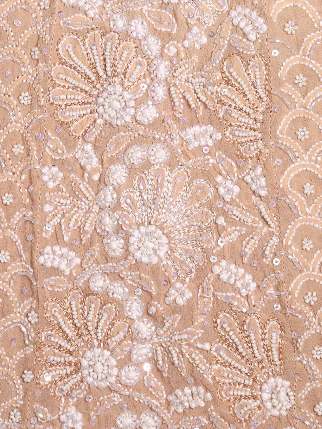 Ada Hand Embroidered Ivory And Fawn Ombre Shade Pure Georgette Lucknowi Chikankari Semi-Stitched Anarkali Kurta Dupatta Set With Pearl Work 01A351426