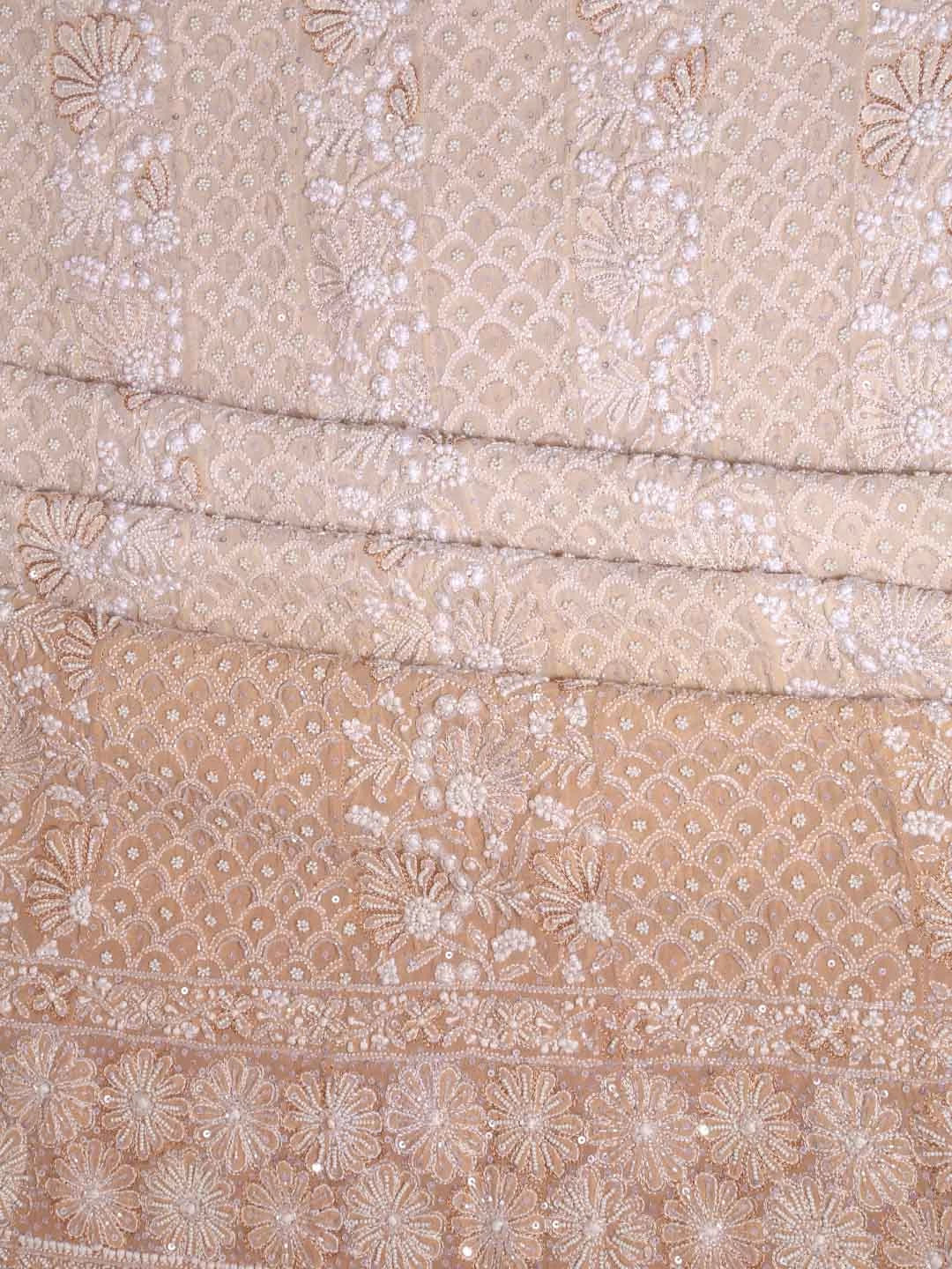 Ada Hand Embroidered Ivory And Fawn Ombre Shade Pure Georgette Lucknowi Chikankari Semi-Stitched Anarkali Kurta Dupatta Set With Pearl Work 01A351426