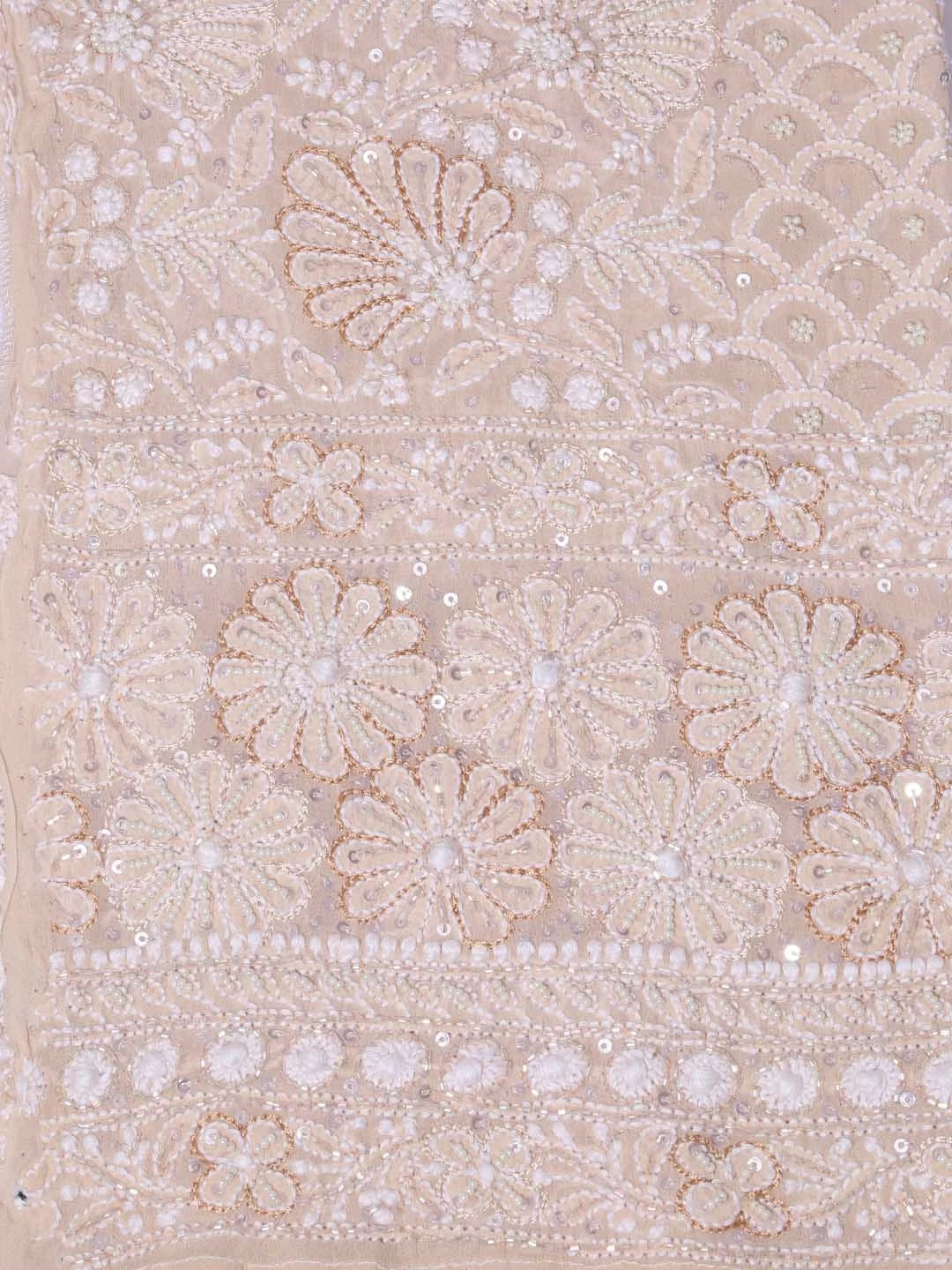 Ada Hand Embroidered Ivory And Fawn Ombre Shade Pure Georgette Lucknowi Chikankari Semi-Stitched Anarkali Kurta Dupatta Set With Pearl Work 01A351426