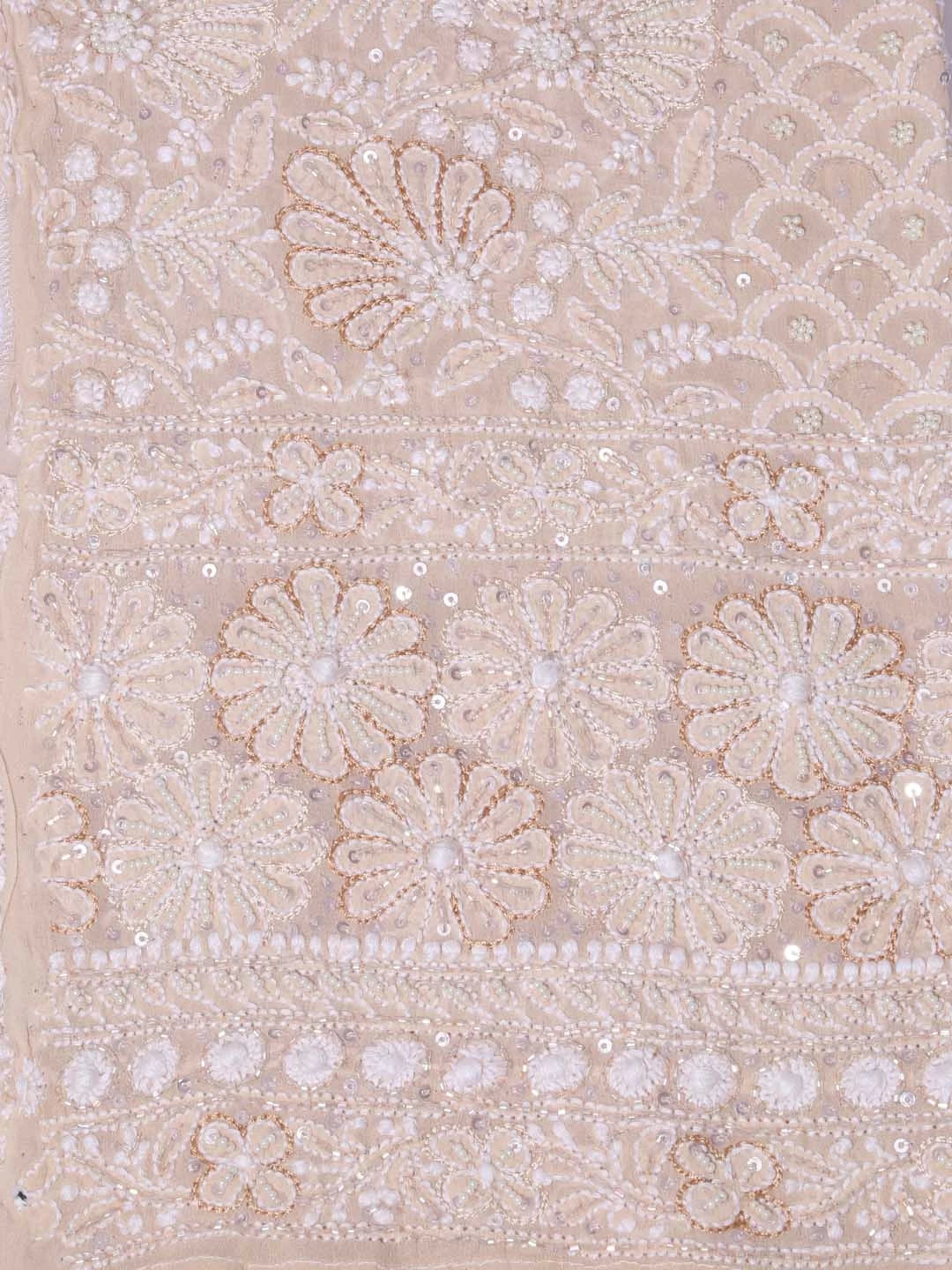 Ada Hand Embroidered Ivory And Fawn Ombre Shade Pure Georgette Lucknowi Chikankari Semi-Stitched Anarkali Kurta Dupatta Set With Pearl Work 01A351426