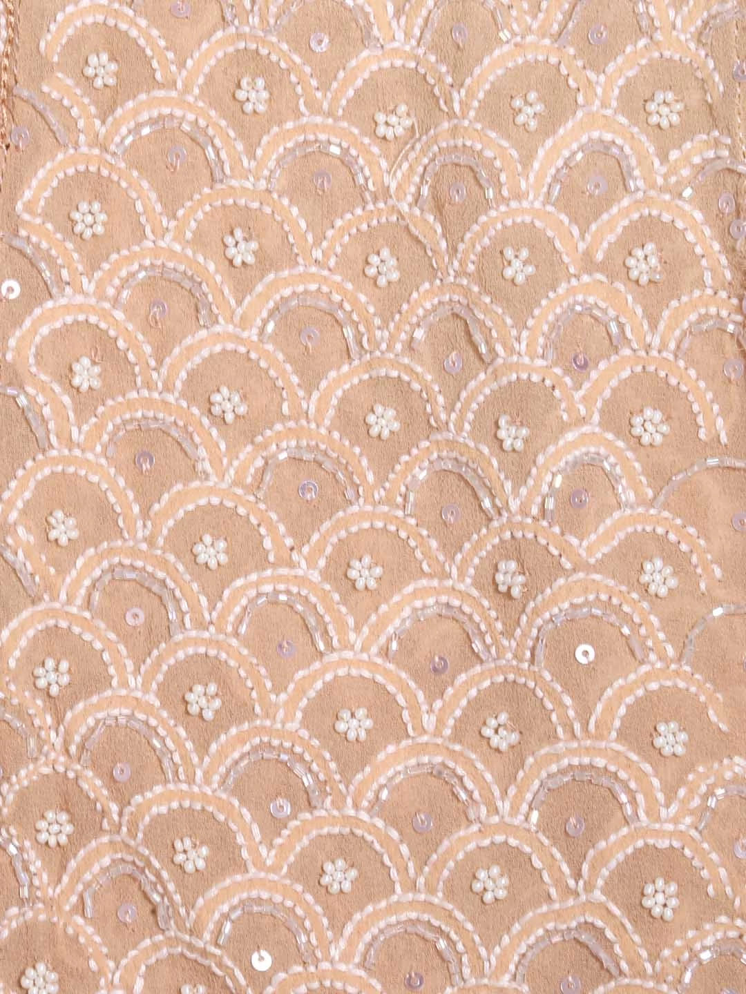 Ada Hand Embroidered Ivory And Fawn Ombre Shade Pure Georgette Lucknowi Chikankari Semi-Stitched Anarkali Kurta Dupatta Set With Pearl Work 01A351426