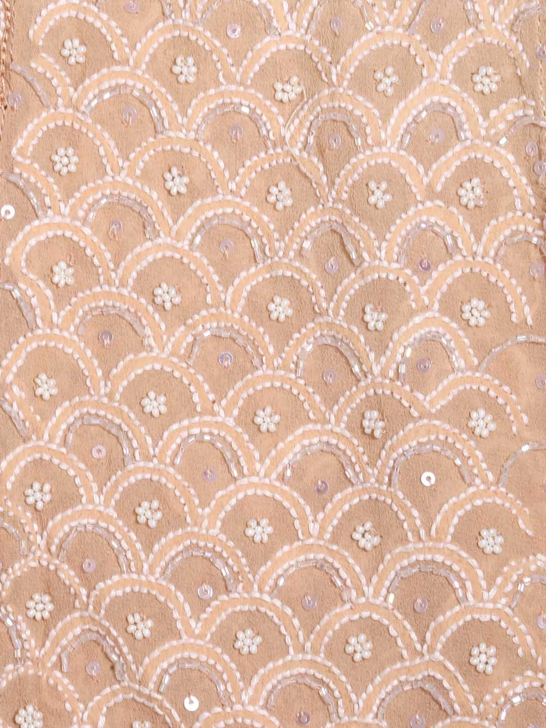 Ada Hand Embroidered Ivory And Fawn Ombre Shade Pure Georgette Lucknowi Chikankari Semi-Stitched Anarkali Kurta Dupatta Set With Pearl Work 01A351426