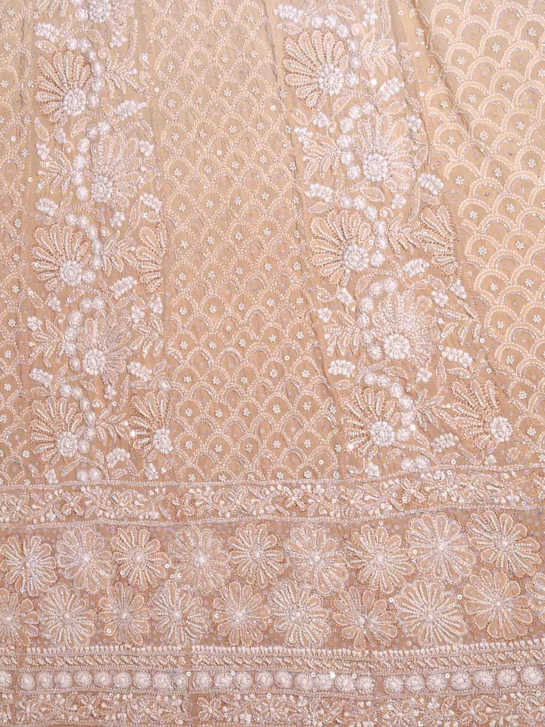 Ada Hand Embroidered Ivory And Fawn Ombre Shade Pure Georgette Lucknowi Chikankari Semi-Stitched Anarkali Kurta Dupatta Set With Pearl Work 01A351426