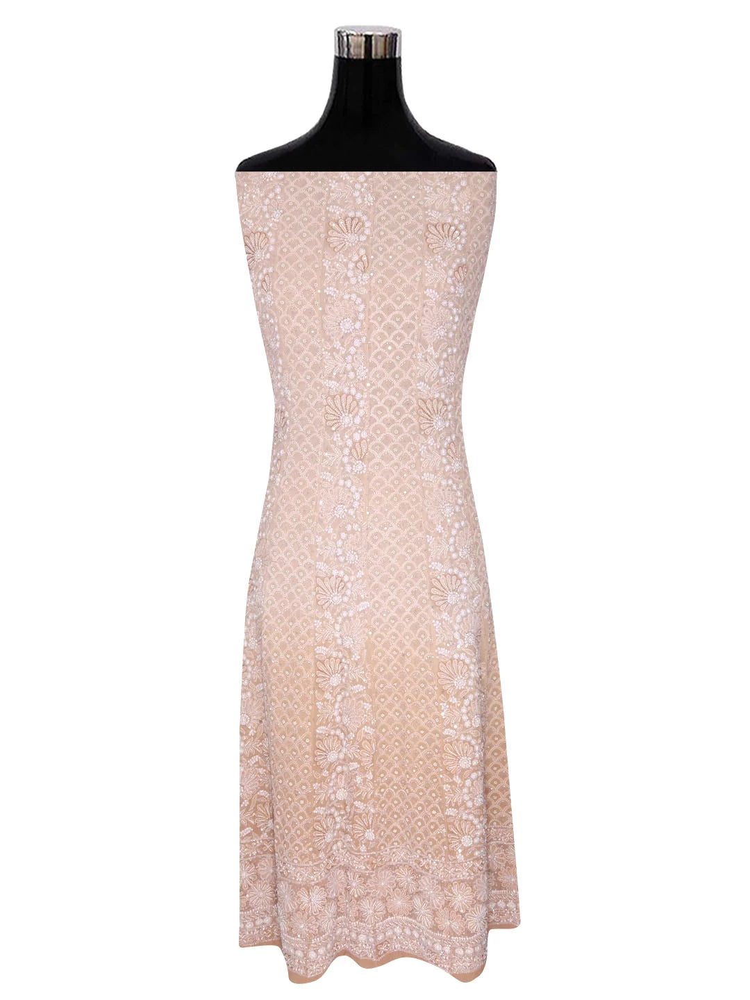 Ada Hand Embroidered Ivory And Fawn Ombre Shade Pure Georgette Lucknowi Chikankari Semi-Stitched Anarkali Kurta Dupatta Set With Pearl Work 01A351426