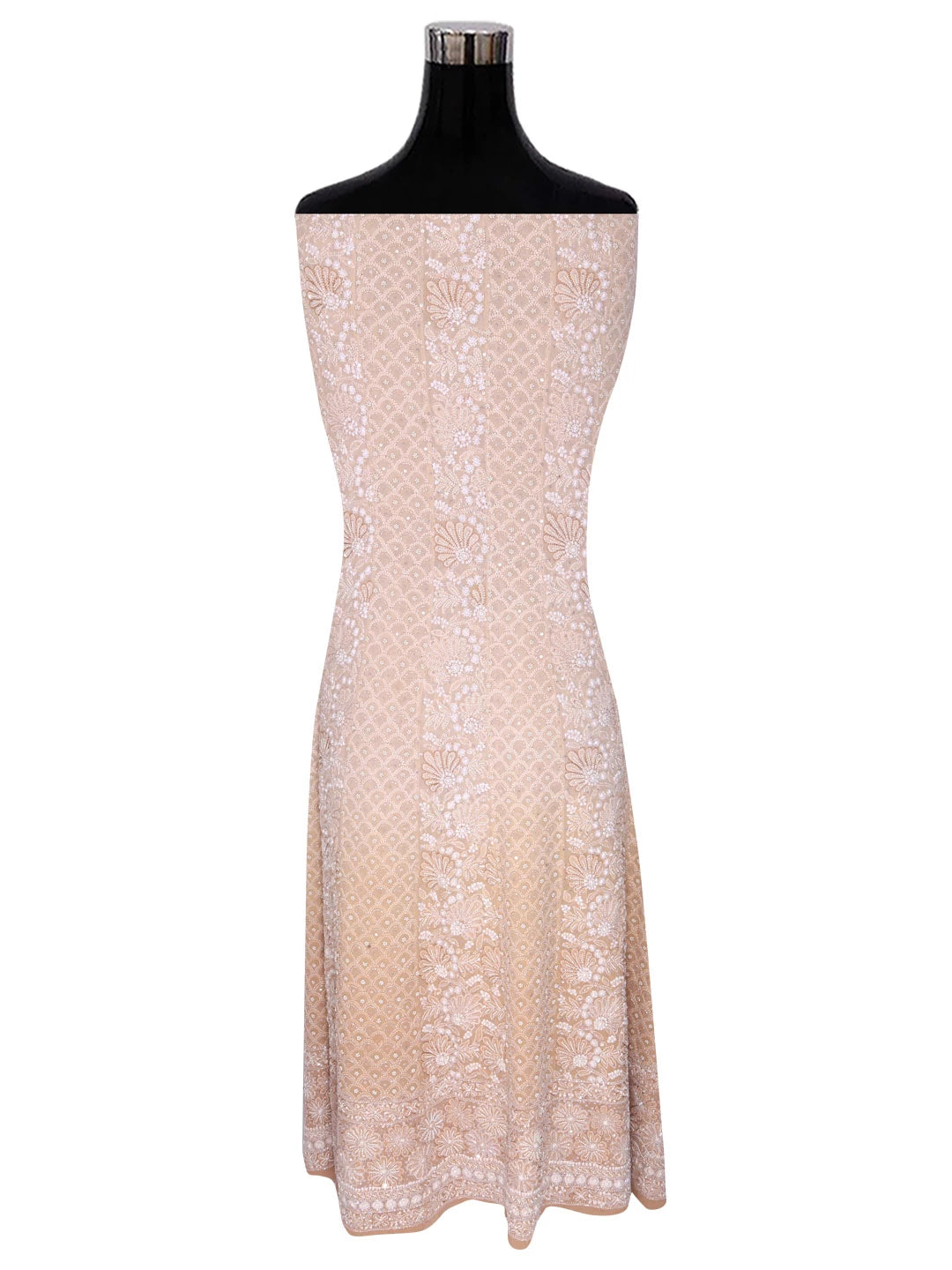 Ada Hand Embroidered Ivory And Fawn Ombre Shade Pure Georgette Lucknowi Chikankari Semi-Stitched Anarkali Kurta Dupatta Set With Pearl Work 01A351426
