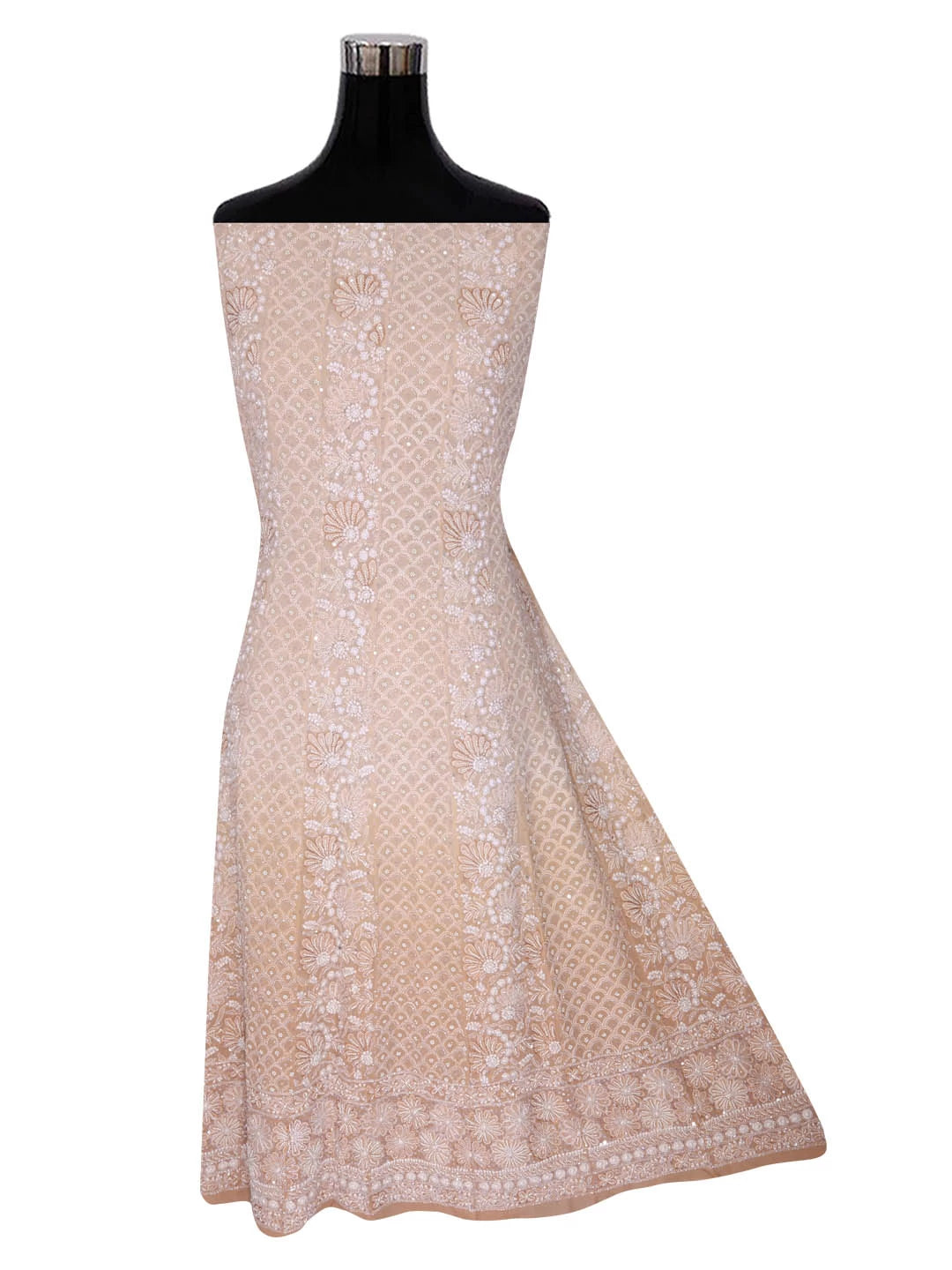 Ada Hand Embroidered Ivory And Fawn Ombre Shade Pure Georgette Lucknowi Chikankari Semi-Stitched Anarkali Kurta Dupatta Set With Pearl Work 01A351426