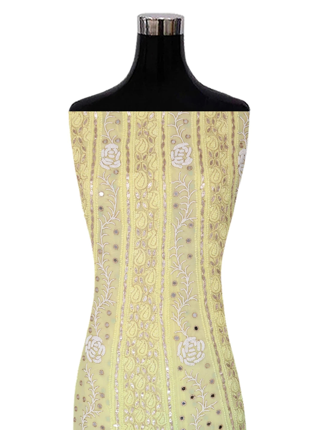Ada Hand Embroidered Dual Shade Of Lemon & Green Georgette Lucknowi Chikankari Semi-Stitched Anarkali Kurta Dupatta Set With Pearl Work 01A327619