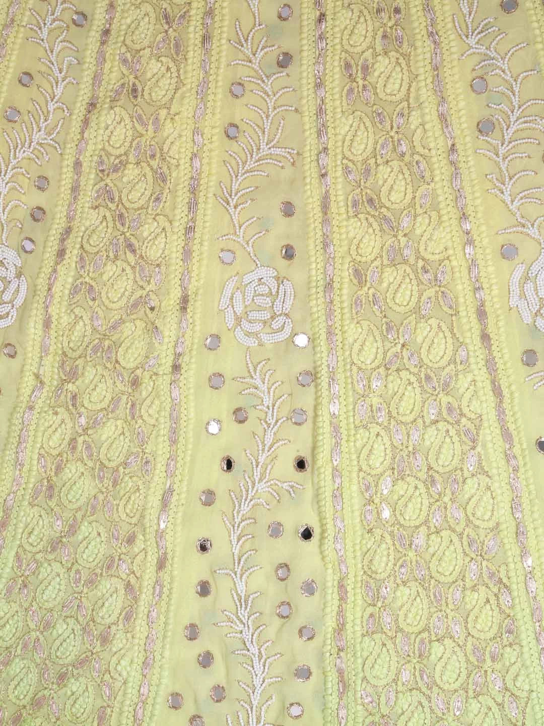 Ada Hand Embroidered Dual Shade Of Lemon & Green Georgette Lucknowi Chikankari Semi-Stitched Anarkali Kurta Dupatta Set With Pearl Work 01A327619