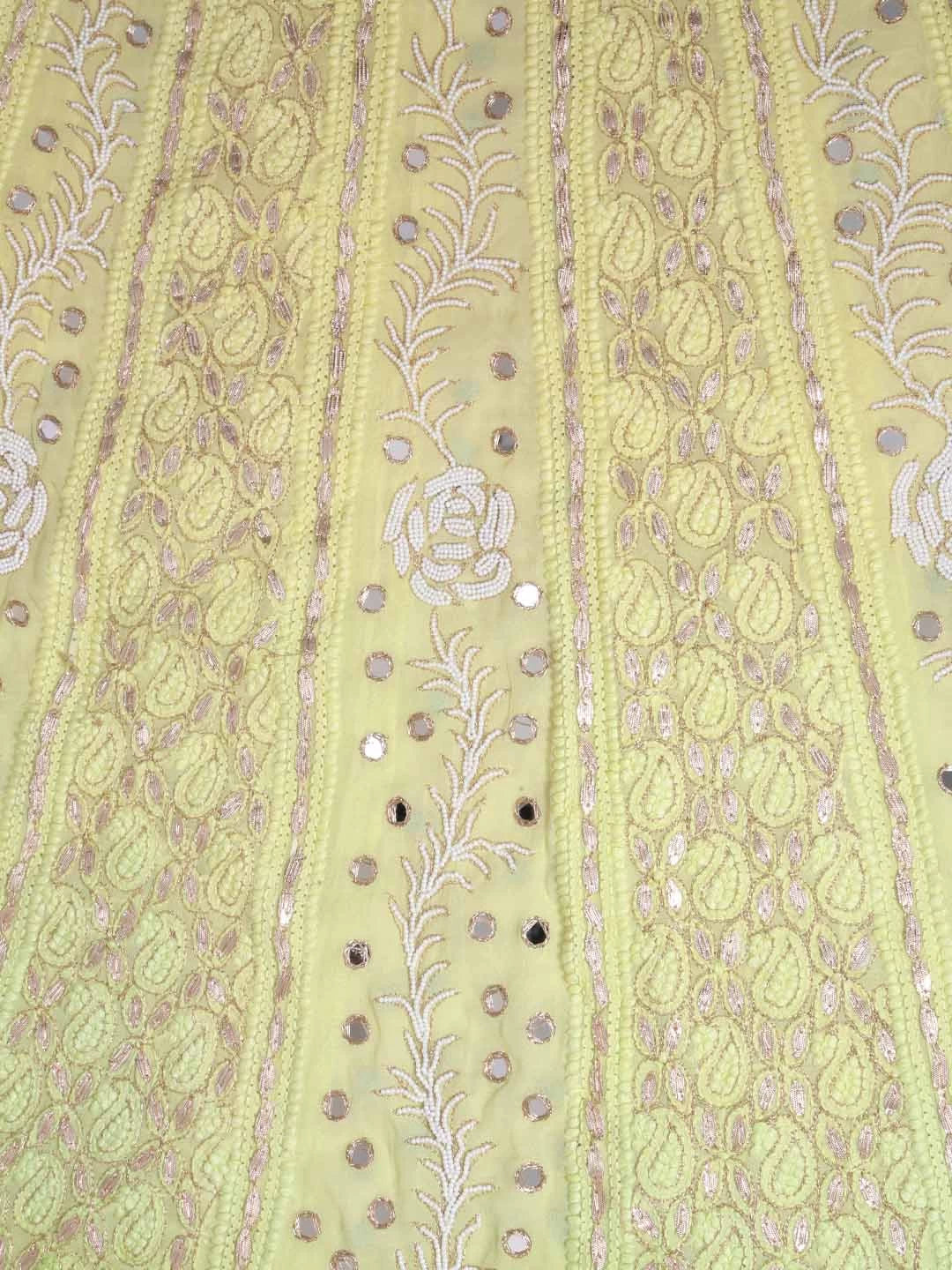 Ada Hand Embroidered Dual Shade Of Lemon & Green Georgette Lucknowi Chikankari Semi-Stitched Anarkali Kurta Dupatta Set With Pearl Work 01A327619