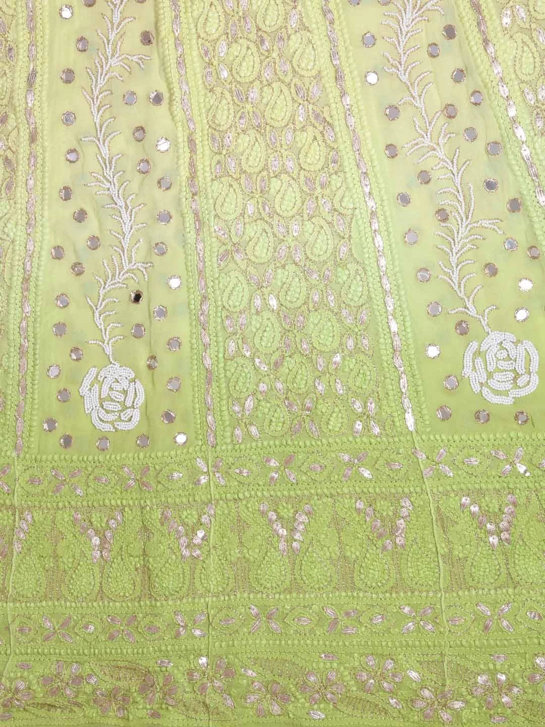 Ada Hand Embroidered Dual Shade Of Lemon & Green Georgette Lucknowi Chikankari Semi-Stitched Anarkali Kurta Dupatta Set With Pearl Work 01A327619