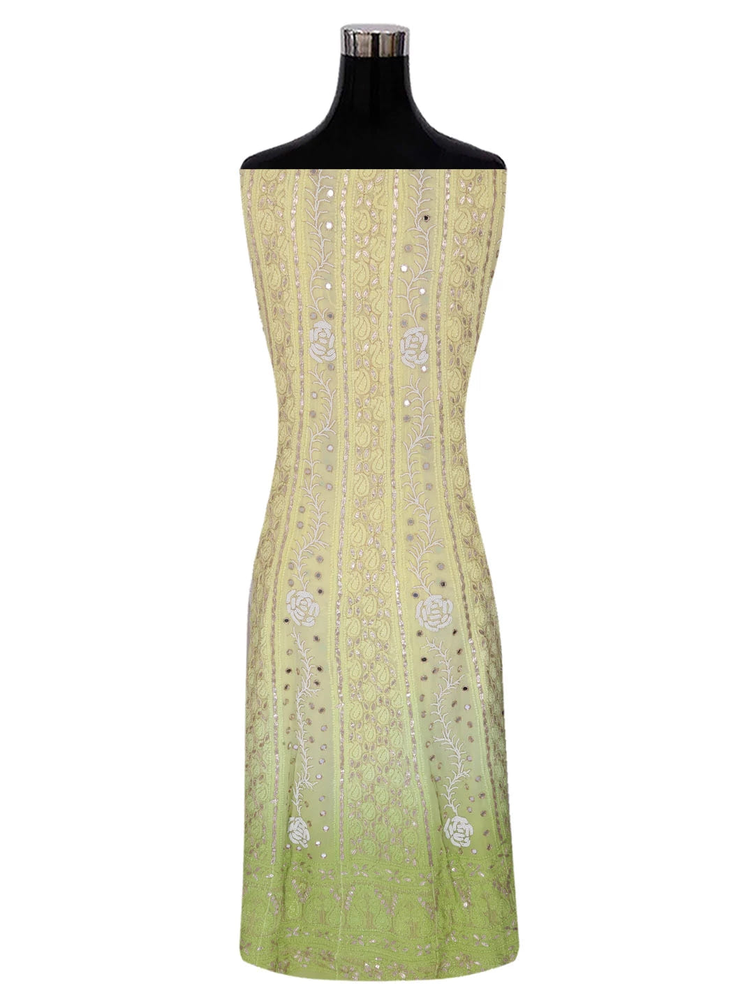Ada Hand Embroidered Dual Shade Of Lemon & Green Georgette Lucknowi Chikankari Semi-Stitched Anarkali Kurta Dupatta Set With Pearl Work 01A327619