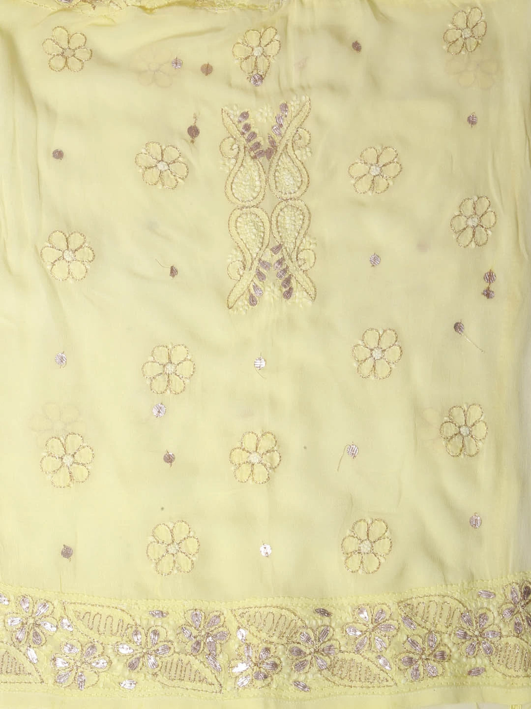 Ada Hand Embroidered Dual Shade Of Lemon & Green Georgette Lucknowi Chikankari Semi-Stitched Anarkali Kurta Dupatta Set With Pearl Work 01A327619