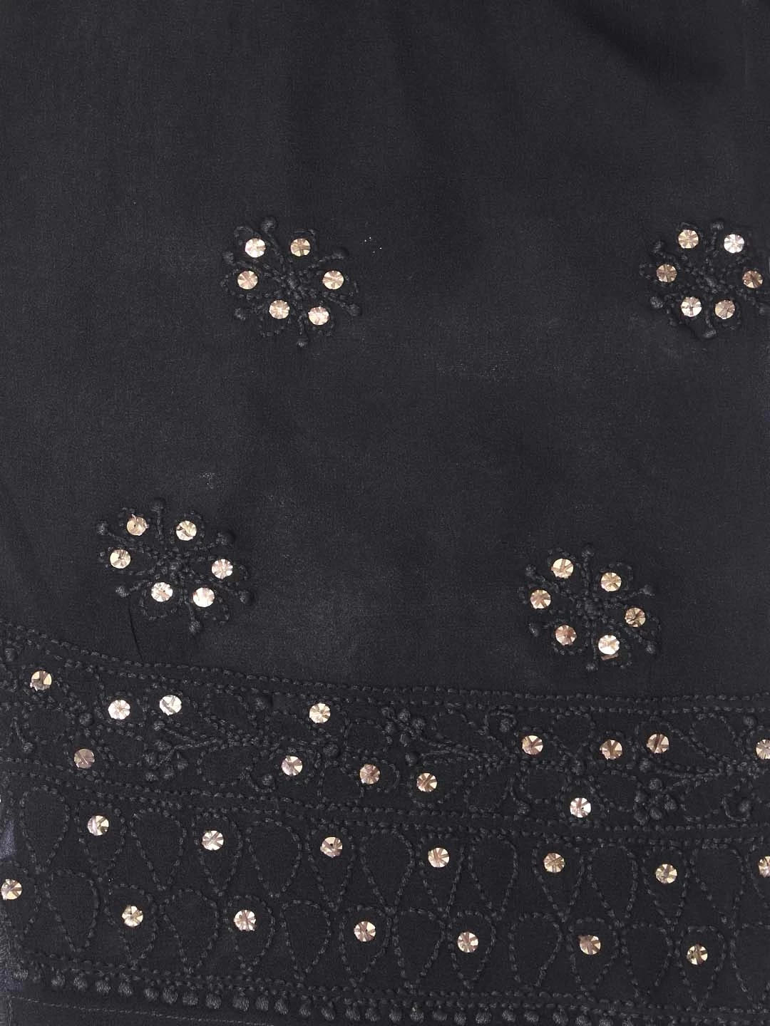Ada Hand Embroidered Black Georgette Lucknowi Chikankari Semi-Stitched Anarkali Kurta Dupatta Set With Muqaish Work A564039