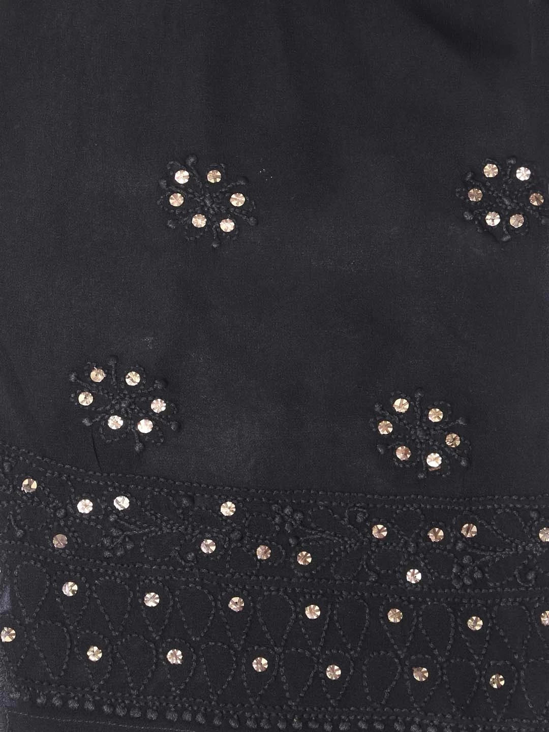 Ada Hand Embroidered Black Georgette Lucknowi Chikankari Semi-Stitched Anarkali Kurta Dupatta Set With Muqaish Work A564039