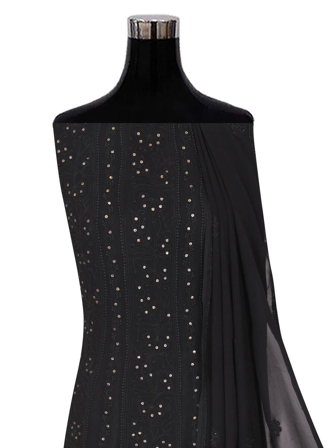Ada Hand Embroidered Black Georgette Lucknowi Chikankari Semi-Stitched Anarkali Kurta Dupatta Set With Muqaish Work A564039
