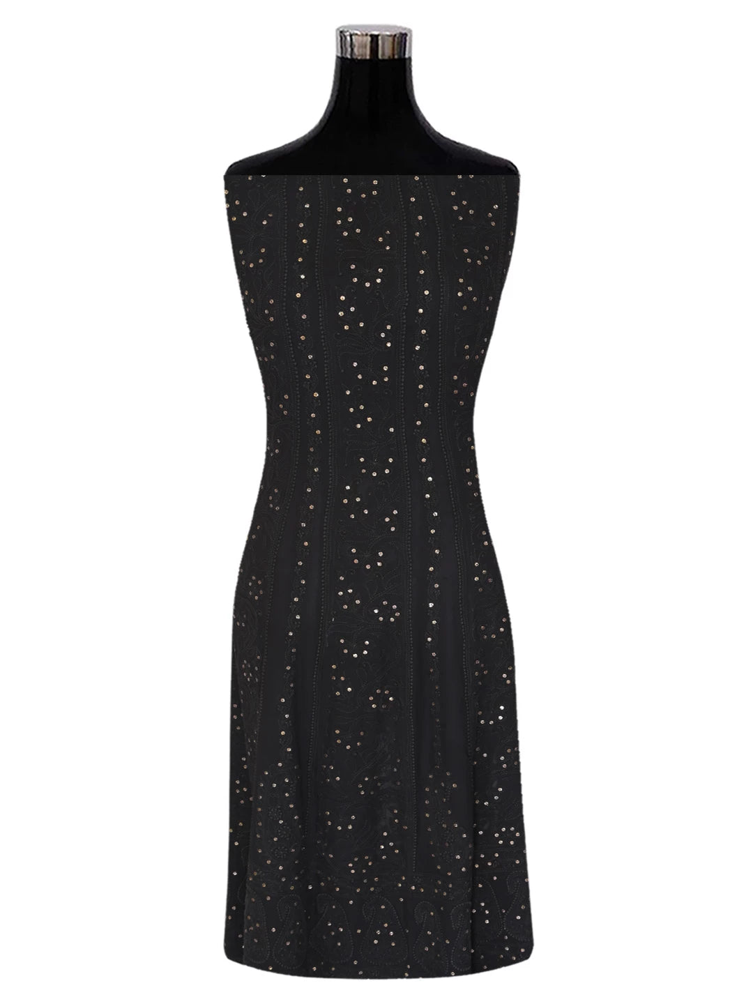 Ada Hand Embroidered Black Georgette Lucknowi Chikankari Semi-Stitched Anarkali Kurta Dupatta Set With Muqaish Work A564039