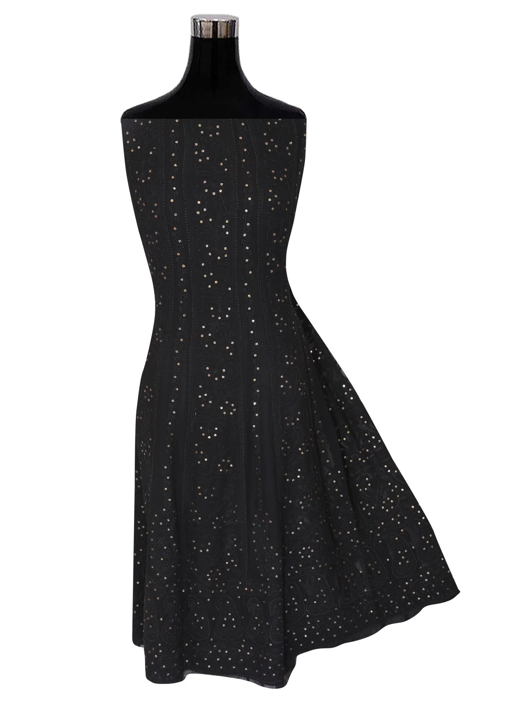 Ada Hand Embroidered Black Georgette Lucknowi Chikankari Semi-Stitched Anarkali Kurta Dupatta Set With Muqaish Work A564039