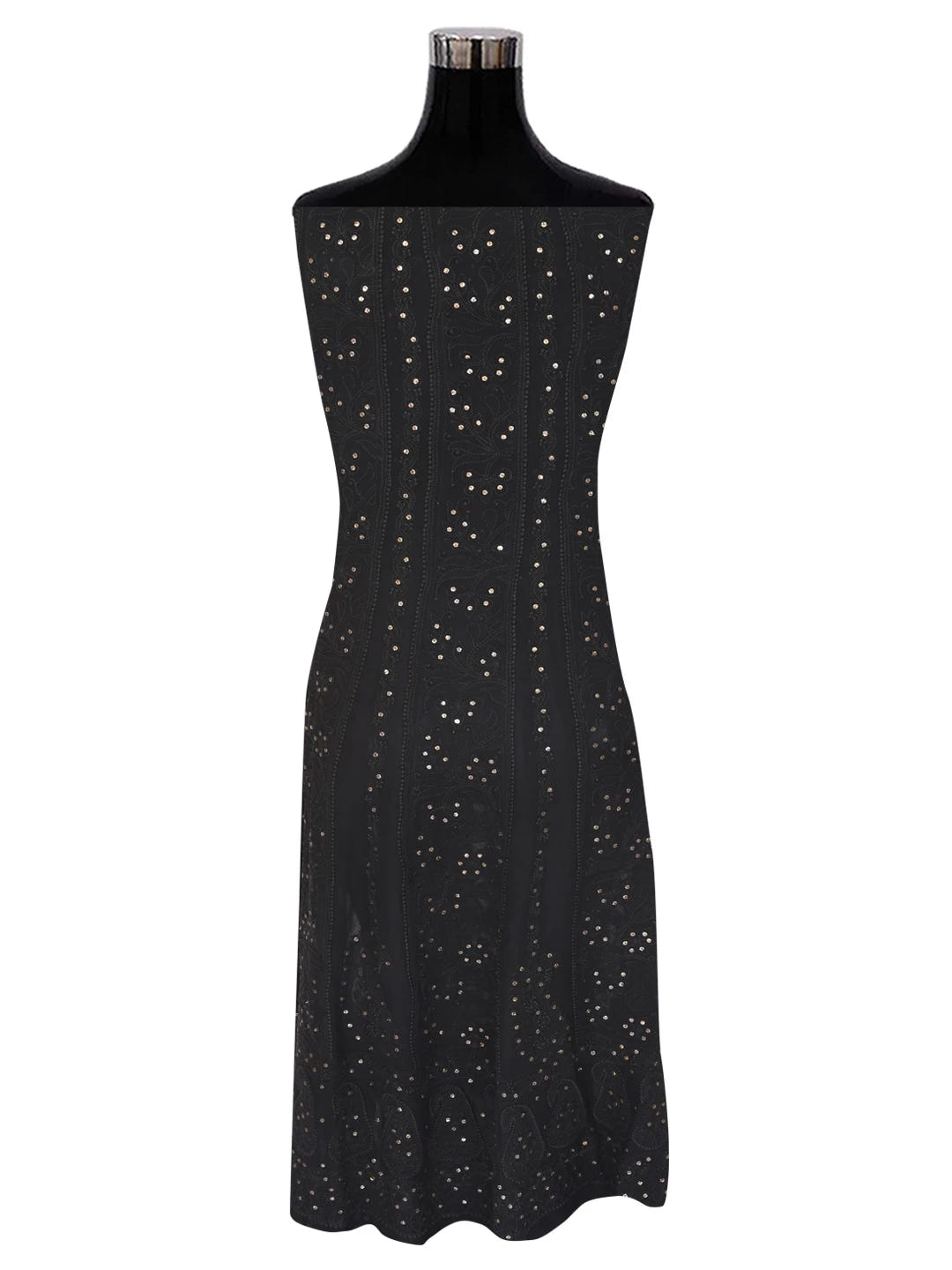 Ada Hand Embroidered Black Georgette Lucknowi Chikankari Semi-Stitched Anarkali Kurta Dupatta Set With Muqaish Work A564039