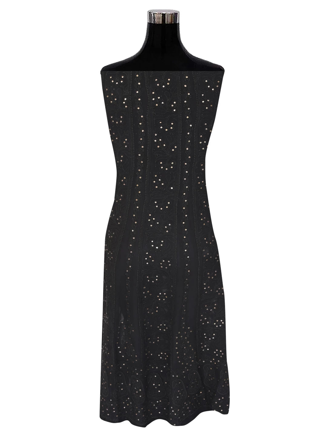 Ada Hand Embroidered Black Georgette Lucknowi Chikankari Semi-Stitched Anarkali Kurta Dupatta Set With Muqaish Work A564039