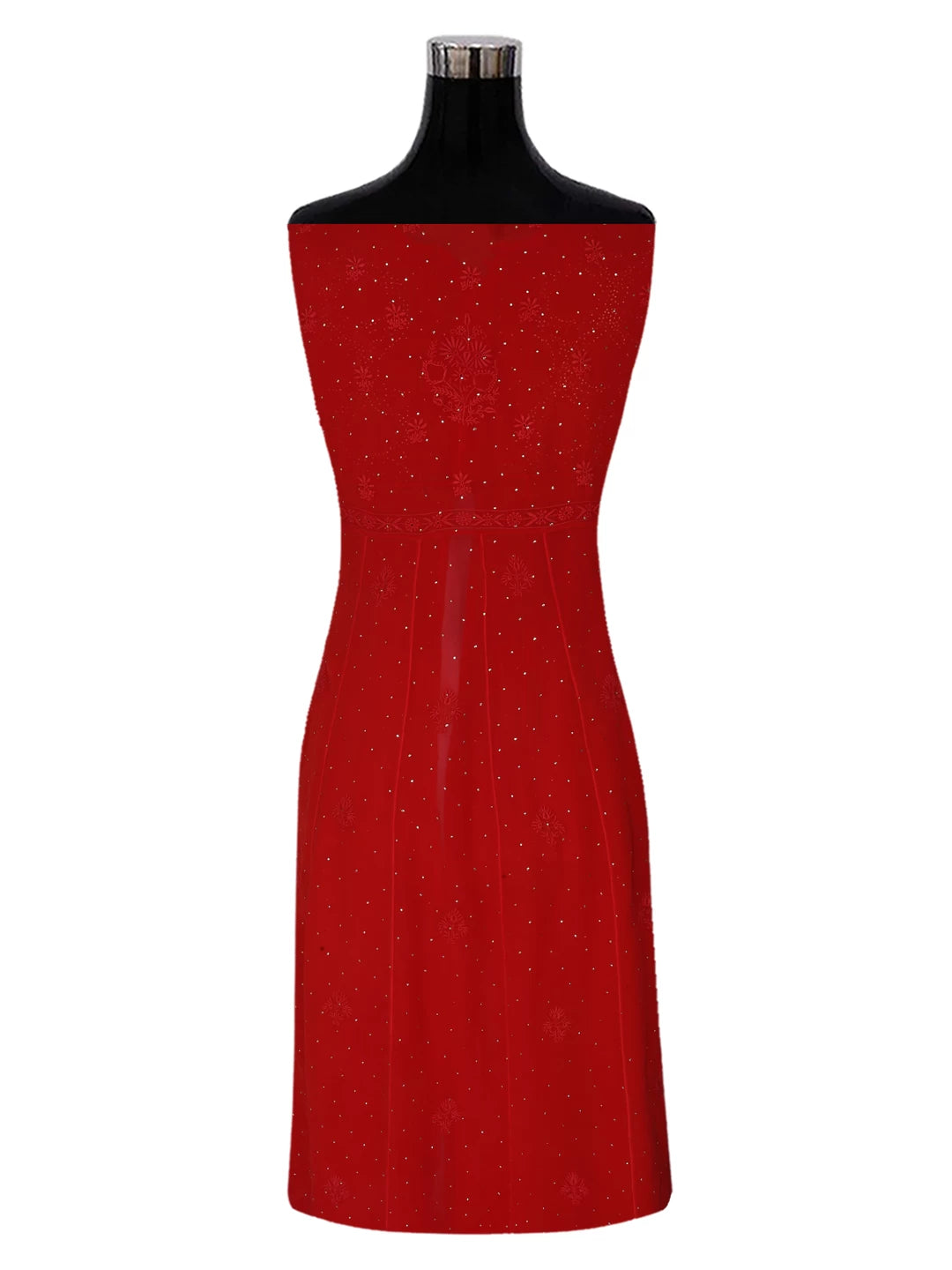 Ada Hand Embroidered Red Pure Georgette Lucknowi Chikankari Semi-Stitched High Slit Kurta Dupatta Set With Muqaish Work 01A252346