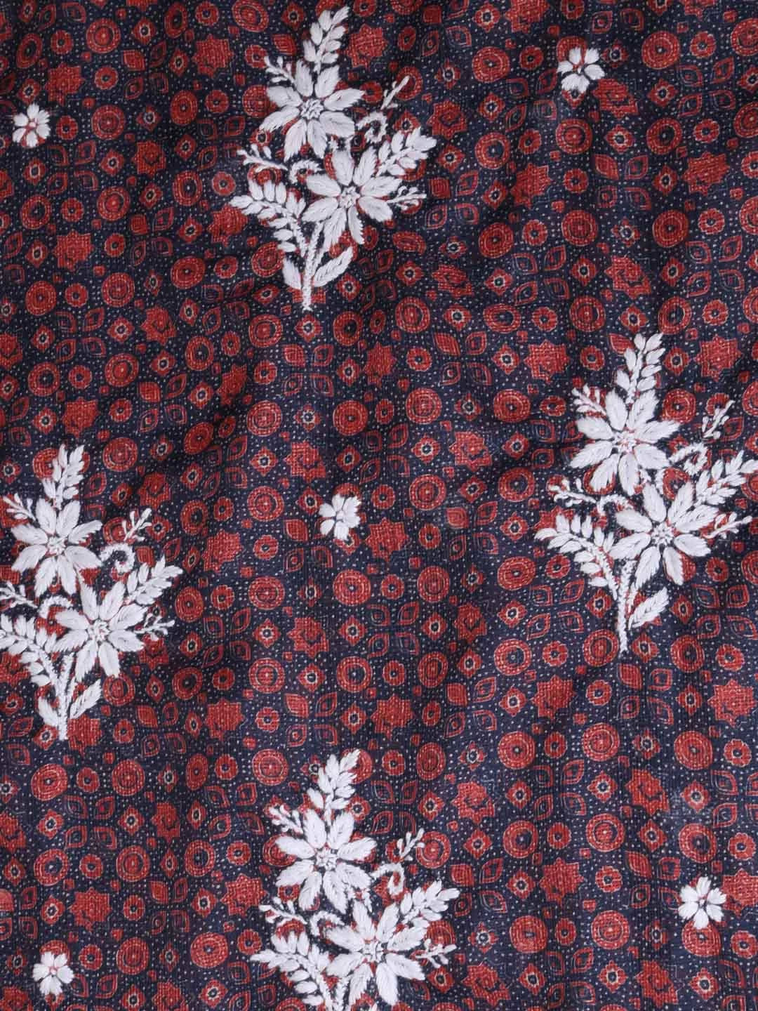 Ada Hand Embroidered Blue Floral Printed Kota Silk Lucknowi Chikankari Unstitched Kurta Piece 01A409954