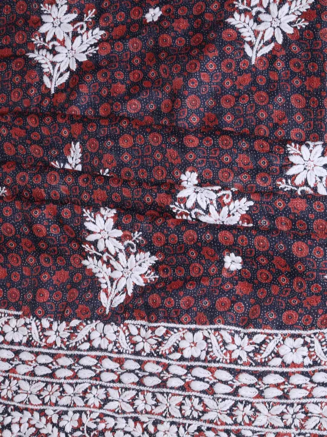 Ada Hand Embroidered Blue Floral Printed Kota Silk Lucknowi Chikankari Unstitched Kurta Piece 01A409954