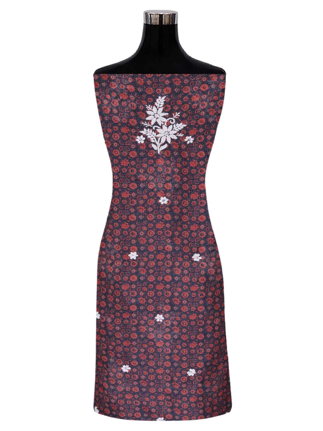 Ada Hand Embroidered Blue Floral Printed Kota Silk Lucknowi Chikankari Unstitched Kurta Piece 01A409954