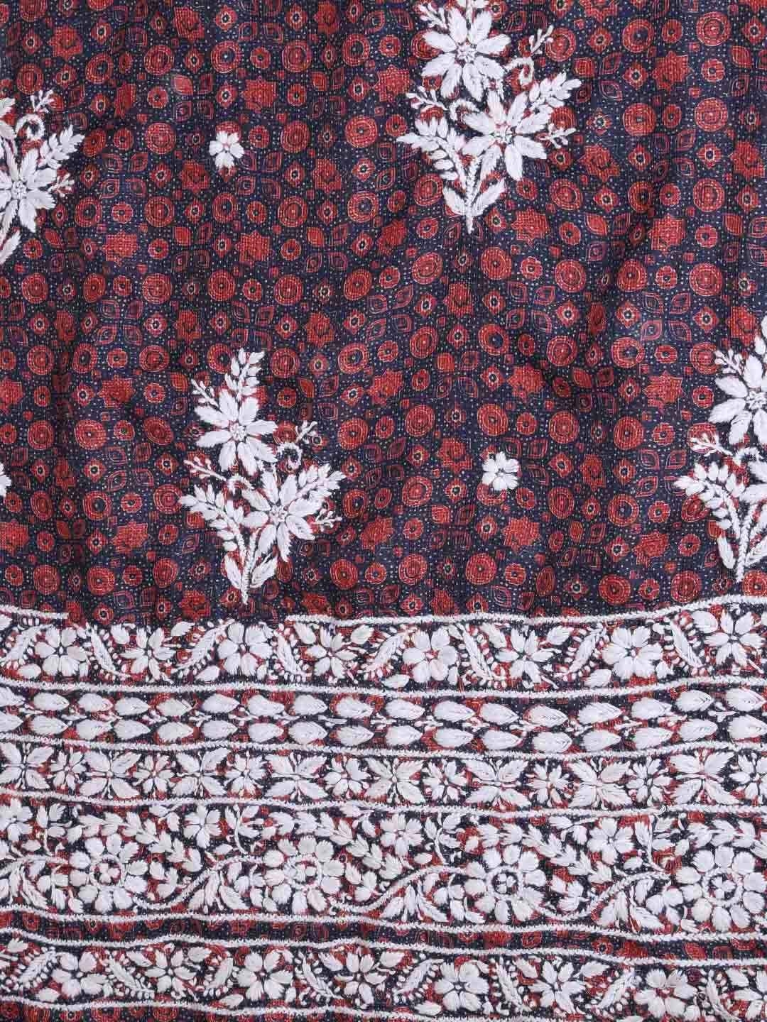 Ada Hand Embroidered Blue Floral Printed Kota Silk Lucknowi Chikankari Unstitched Kurta Piece 01A409954