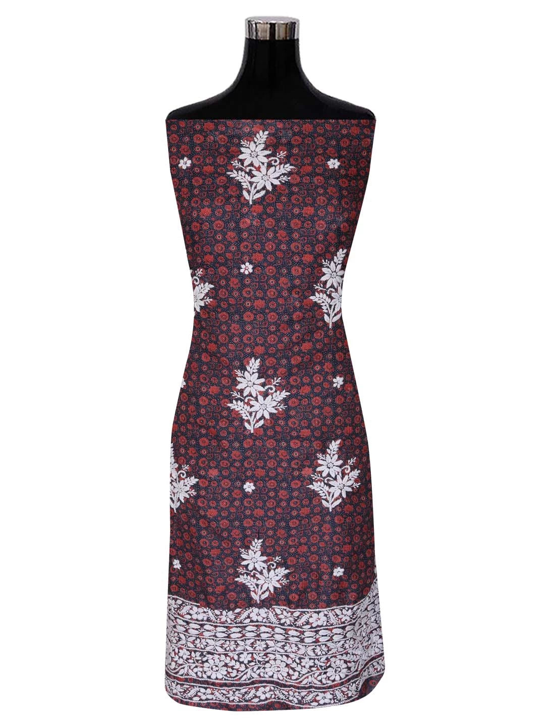 Ada Hand Embroidered Blue Floral Printed Kota Silk Lucknowi Chikankari Unstitched Kurta Piece 01A409954
