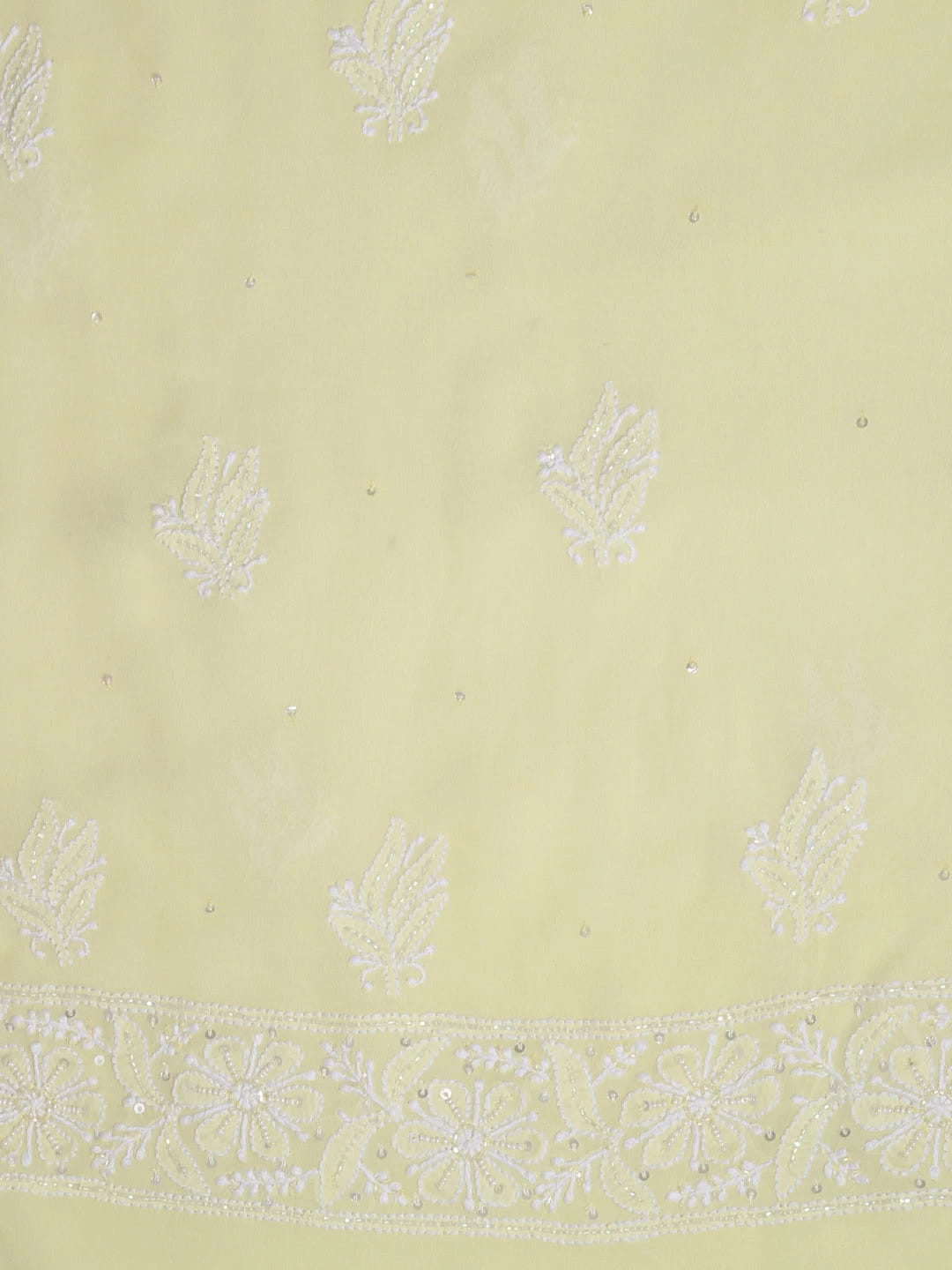 Ada Hand Embroidered Lime Green Ombre Shade Pure Georgette Lucknowi Chikankari Unstitched Kurta Dupatta Set With Pearl Work 01A382783