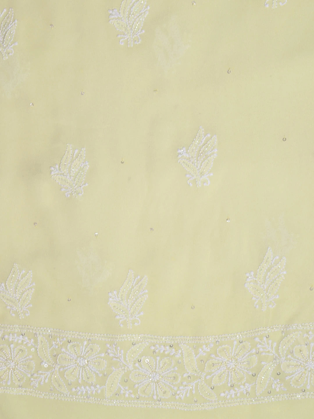Ada Hand Embroidered Lime Green Ombre Shade Pure Georgette Lucknowi Chikankari Unstitched Kurta Dupatta Set With Pearl Work 01A382783