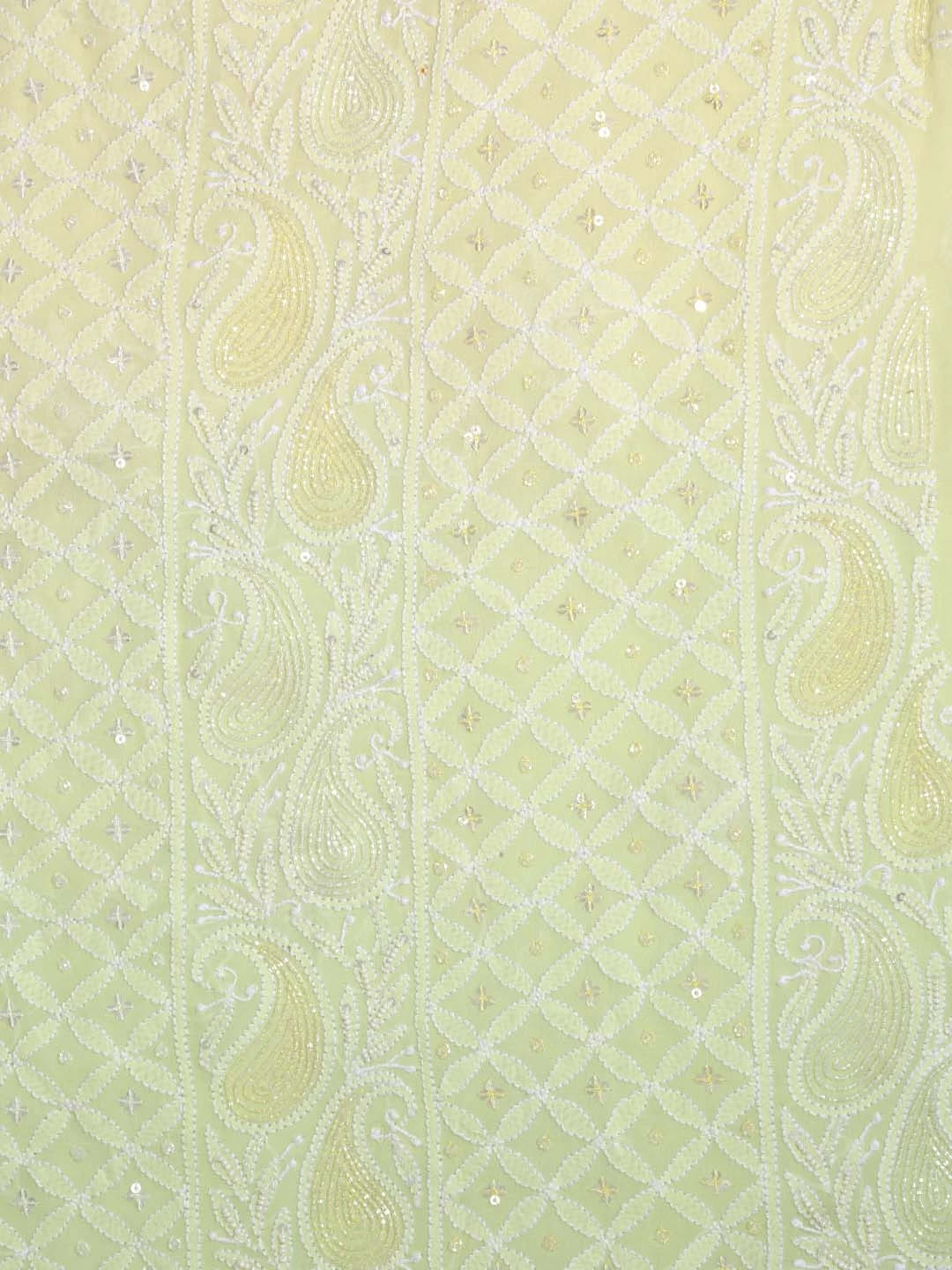 Ada Hand Embroidered Lime Green Ombre Shade Pure Georgette Lucknowi Chikankari Unstitched Kurta Dupatta Set With Pearl Work 01A382783