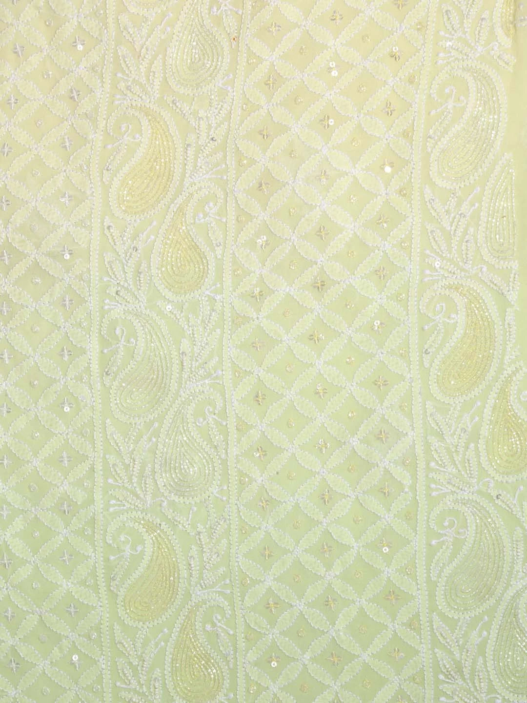 Ada Hand Embroidered Lime Green Ombre Shade Pure Georgette Lucknowi Chikankari Unstitched Kurta Dupatta Set With Pearl Work 01A382783