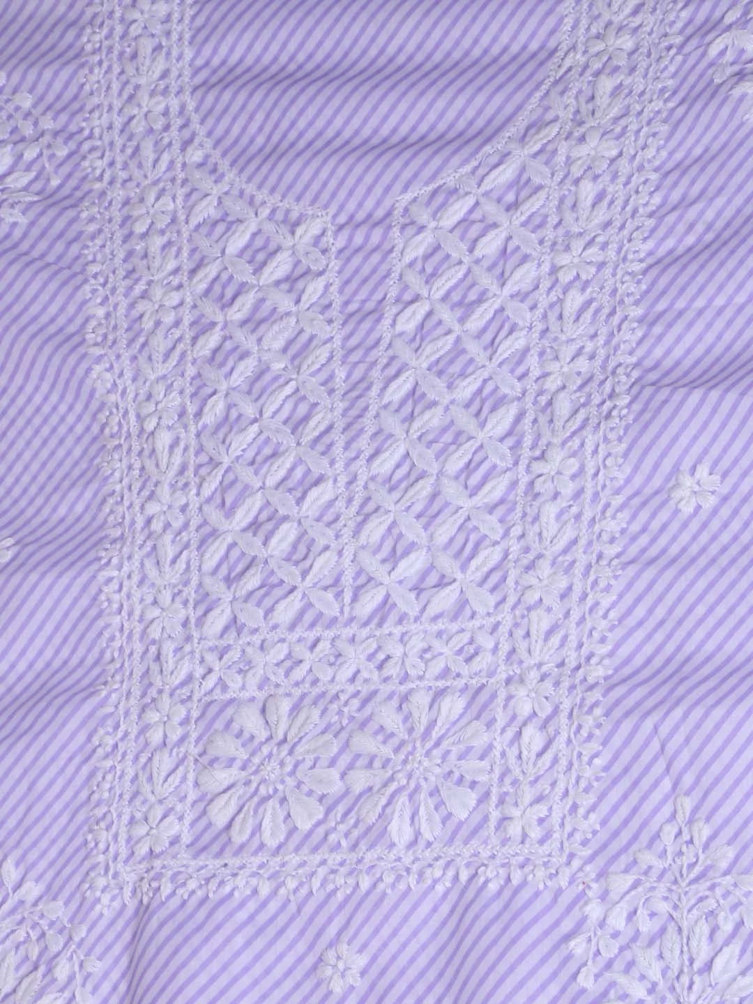 Ada Hand Embroidered White & Mauve Cotton Lucknowi Chikankari Unstitched Kurta Piece 01A413885