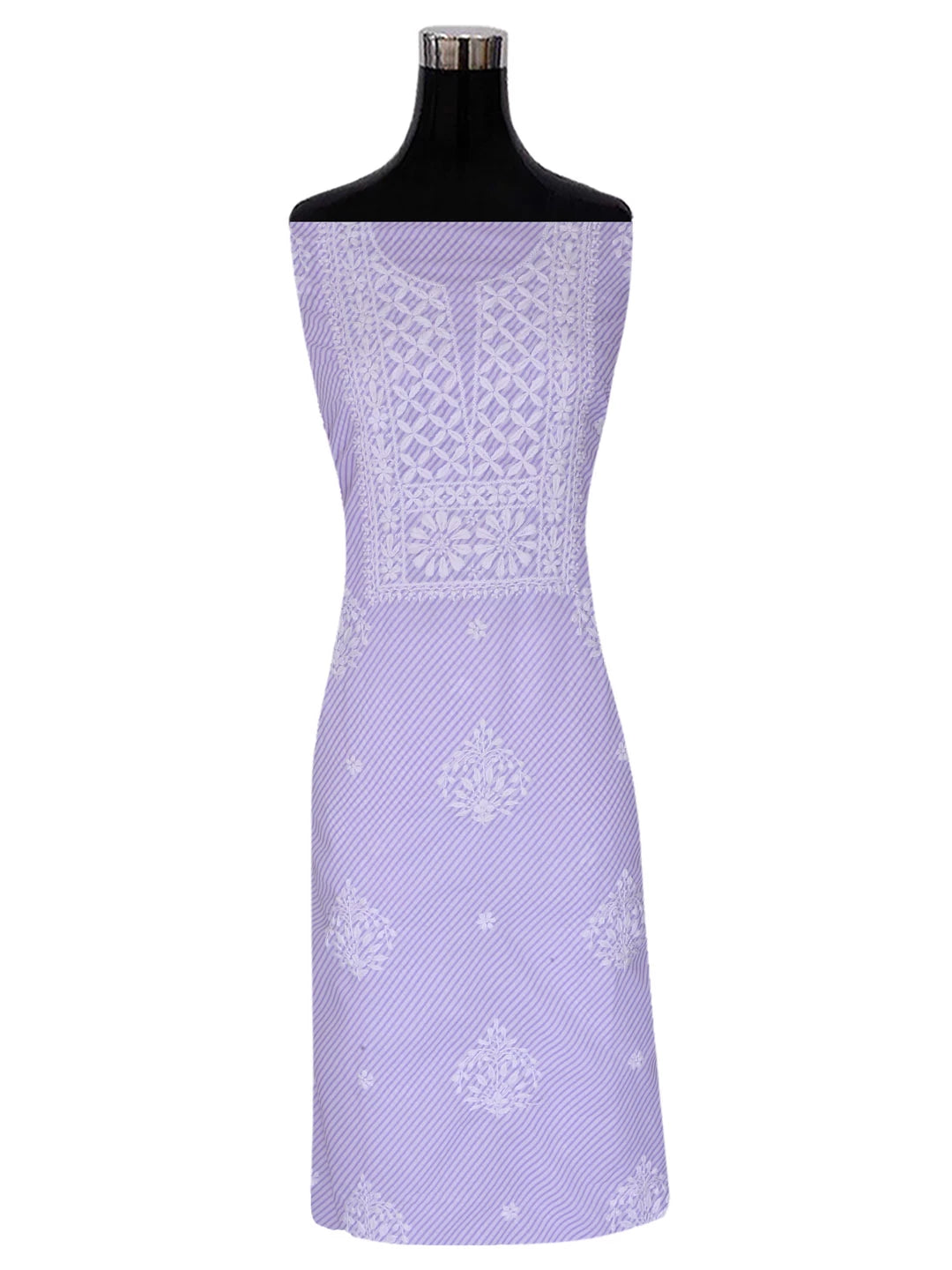 Ada Hand Embroidered White & Mauve Cotton Lucknowi Chikankari Unstitched Kurta Piece 01A413885