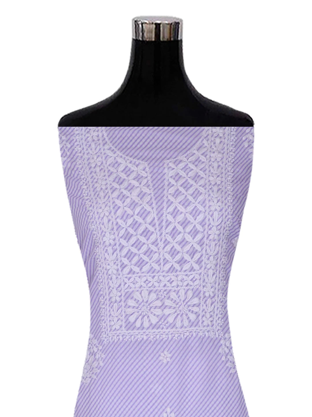 Ada Hand Embroidered White & Mauve Cotton Lucknowi Chikankari Unstitched Kurta Piece 01A413885