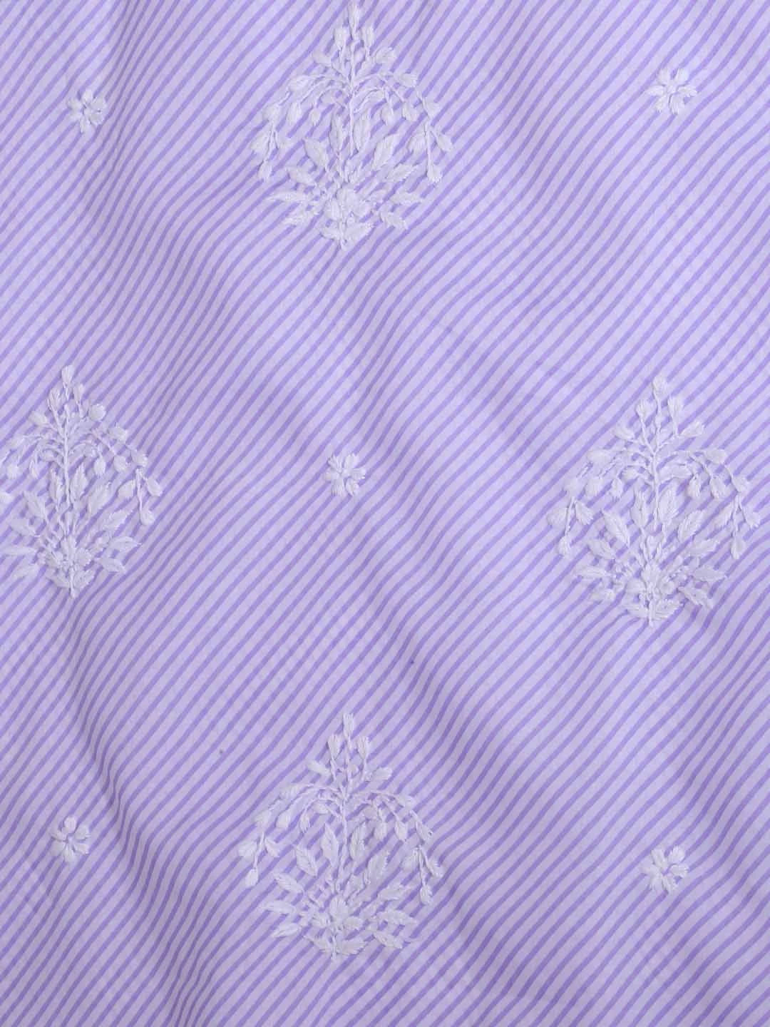 Ada Hand Embroidered White & Mauve Cotton Lucknowi Chikankari Unstitched Kurta Piece 01A413885