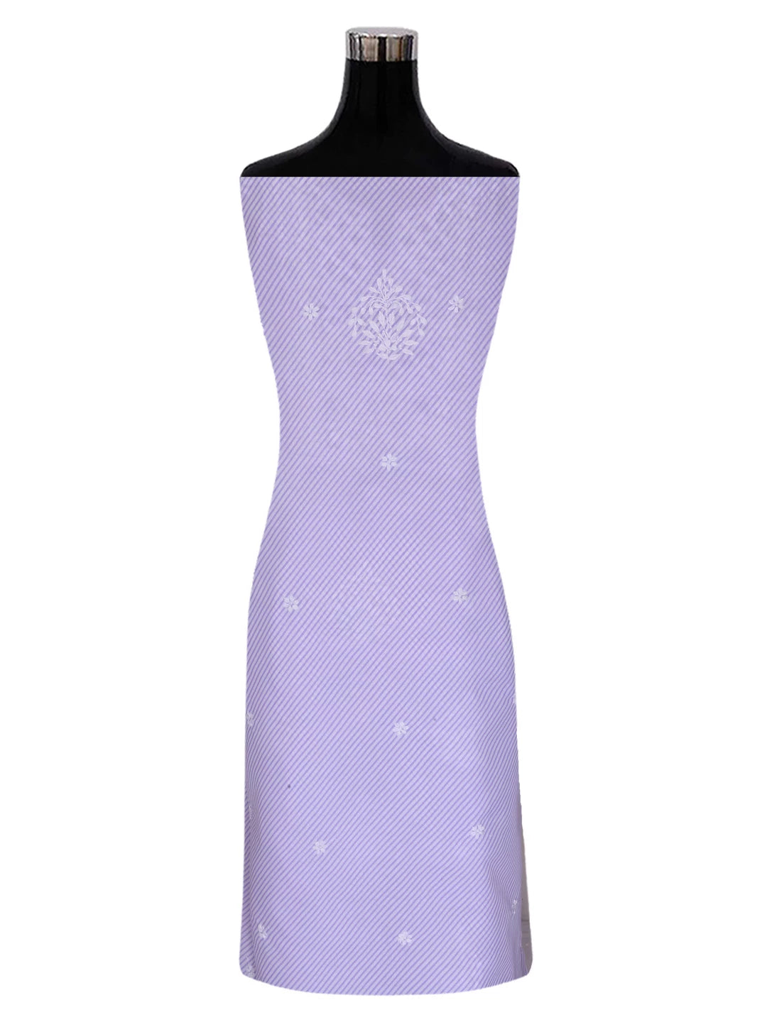 Ada Hand Embroidered White & Mauve Cotton Lucknowi Chikankari Unstitched Kurta Piece 01A413885