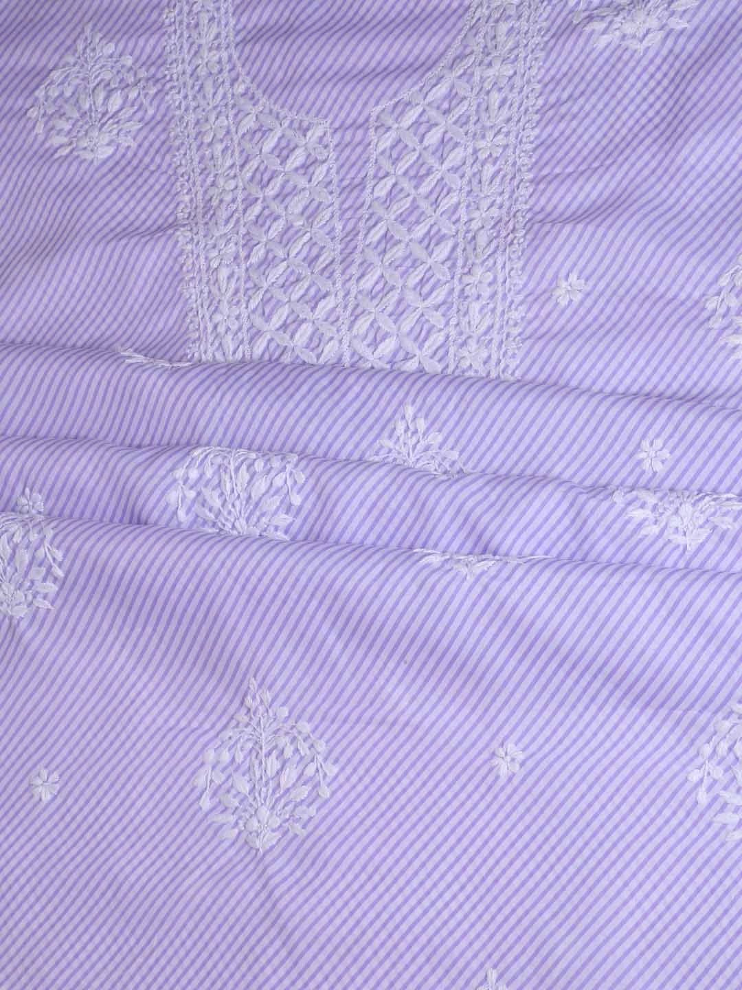 Ada Hand Embroidered White & Mauve Cotton Lucknowi Chikankari Unstitched Kurta Piece 01A413885