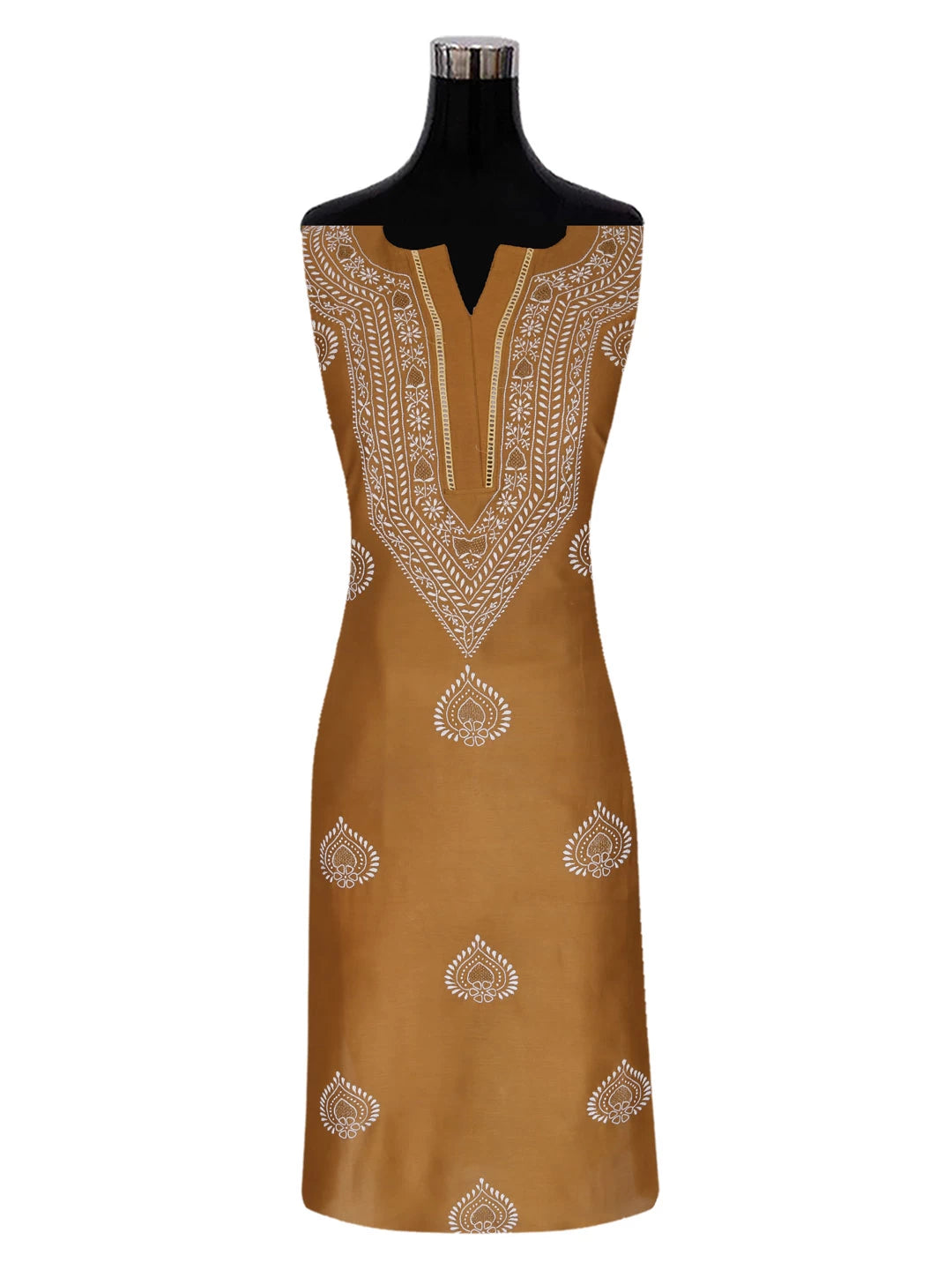 Ada Hand Embroidered Brown Chanderi Lucknowi Chikankari Semi-Stitched Suit Piece With Zari Work 01A408211
